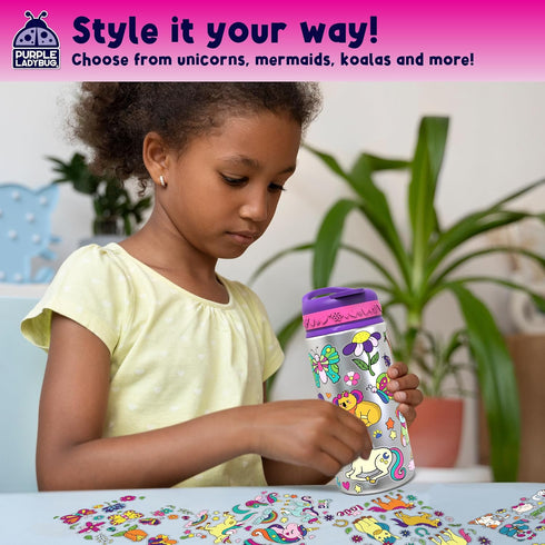 PURPLE LADYBUG Decorate Your Own Water Bottle Kit, Gifts for Girls Ages 4-8, Fun Craft Set