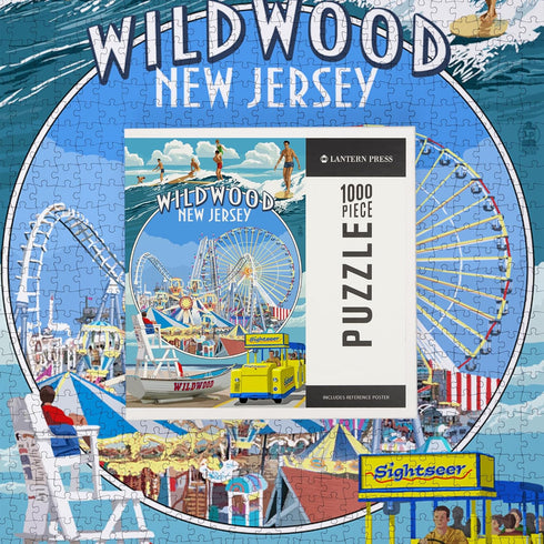 Lantern Press 1000 Piece Jigsaw Puzzle, Wildwood, New Jersey Montage