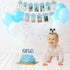 PartyHooman 1st Birthday Photo Banner for Baby, Monthly Milestones Garland for Boys, Pre-strung with Frame (Blue)