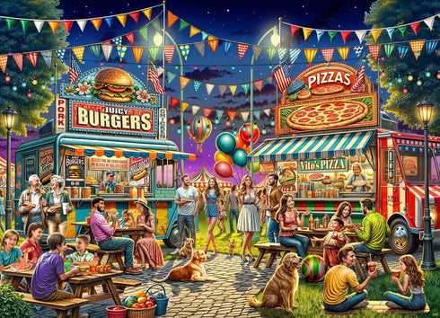 Food Trucks Jigsaw Puzzle 1000 Piece by Vermont Christmas Company, Fully Interlocking Pieces