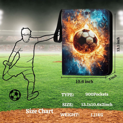 Trading Card Binder, Soccer Card Binder with 900 Pockets and 50 Removable Sleeves for Sports Cards.