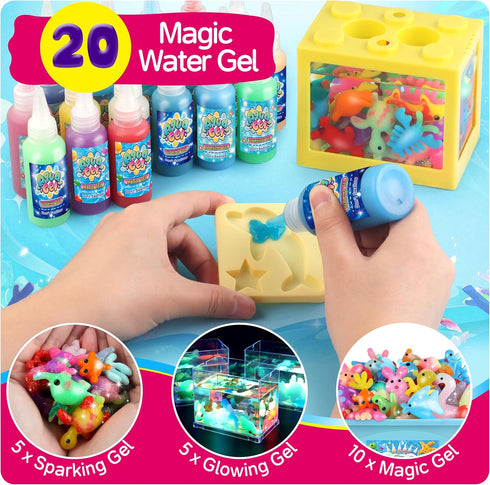 20PCS 6 7 8 9 10 wookidel Magic Water Elf Toy Kit, Aqua Fairy Water Gel Kit with Magic Gels and Animal Molds, Gift