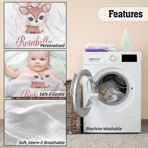 AVIClothes 30inchx40inch, Customized Baby Girl Blanket, Personalized Baby Girl Deer Blankets - Baby Blanket with Name