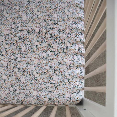 Little Unicorn Crib Sheet - Soft Muslin Fabric in Pressed Petals Design
