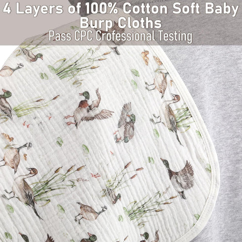Hahafelt 4 100% 22'' 10" 2-in-1 Set Pcs Mallard Duck Baby Burp Cloths Cotton Absorbent & Soft Burping Cloth Large x