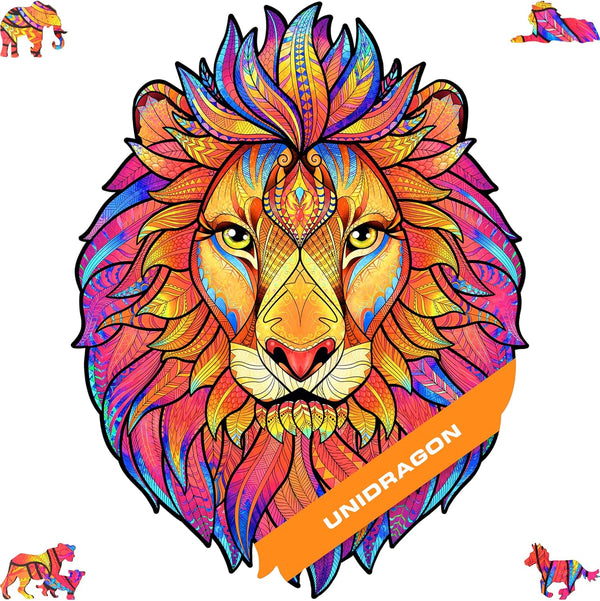 UNIDRAGON Original Wooden Jigsaw Puzzles - Mysterious Lion, 192 Pieces, Medium Size, Unique Gift Package