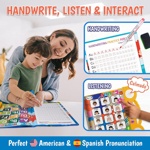 3-5 Interactive Bilingual Toy | Talking Busy Book for Toddlers | Spanish Workbook with Dry Erase Activities | Preschool