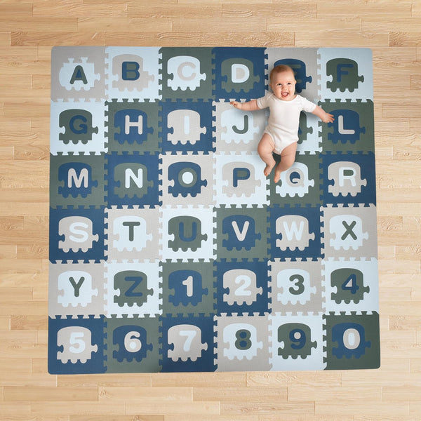 CHILDLIKE BEHAVIOR Baby Play Mat - 72x72-Inch Soft Foam Interlocking Tiles with