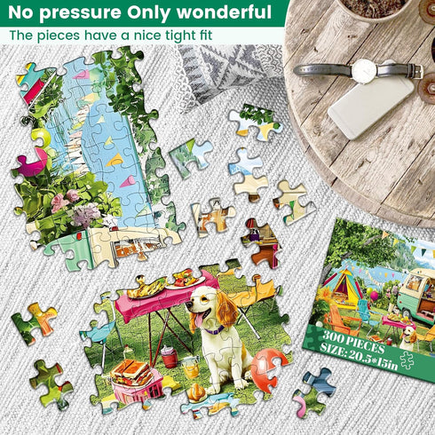 Nitktaia 300 8-10 10-12,Glossy Idea,20.5 15 Piece Puzzles for Adults,Lakeside Camping Puzzle for Adults Teens,Large