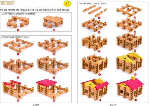 Wooden Logs Toys Farm Playset, 207 Pieces Wooden Construction Set for Animal Farm for Ages 3-6