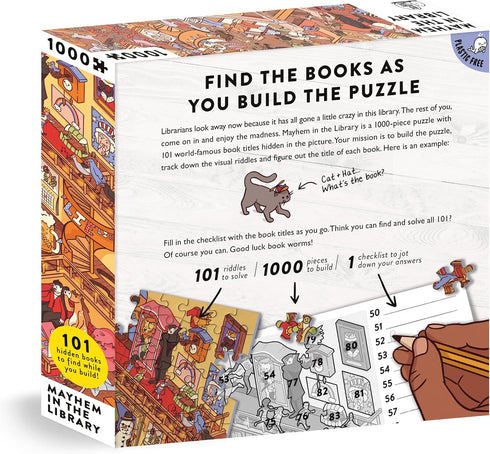 Big Potato Mayhem in The Library - 1000 Piece Jigsaw Puzzle for Adults Filled with 101 Riddles