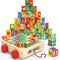 Atoylink ABC Wooden Building Blocks - 30 Pcs Alphabet & Number Stacking Toys with Storage Pull Toy Car for Toddlers 1-3