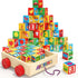 Atoylink ABC Wooden Building Blocks - 30 Pcs Alphabet & Number Stacking Toys with Storage Pull Toy Car for Toddlers 1-3