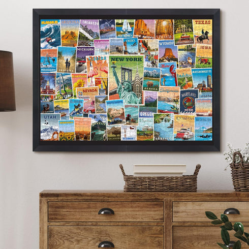 US States Vintage Poster Art 1000 Piece Jigsaw Puzzle with Landmarks from all 50 States