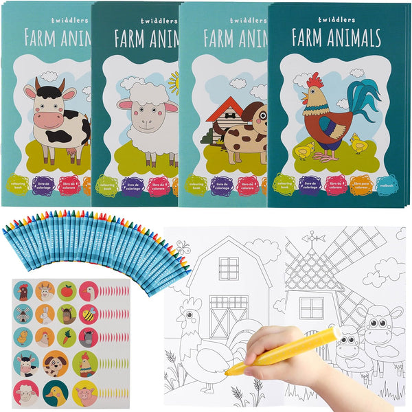 THE TWIDDLERS - 12 Bundle Pack Coloring Books with 48 Crayons &