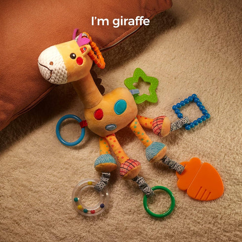 TUMAMA Giraffe Hanging Rattle Toys, Soft Plush Animal Activity Toys with Wind Chimes for Newborn Toddlers 0-36 Months