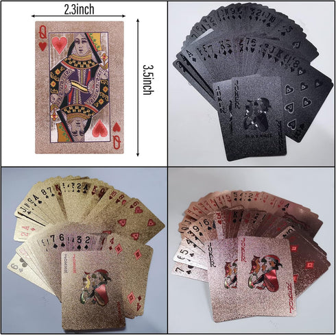 Waterproof Playing Cards, 4 Decks Plastic Black Rose Gold Foil Poker Cards for Game Parties