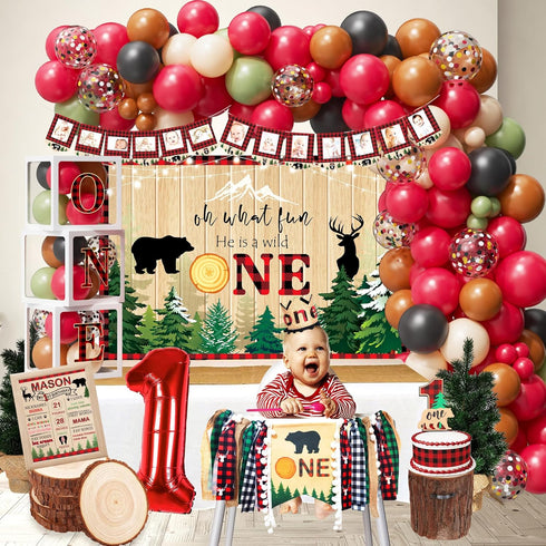 YJDFWAUT 1st Lumberjack First Birthday Decorations, Lumberjack Birthday Party Supplies, Buffalo Plaid Monthly Photo