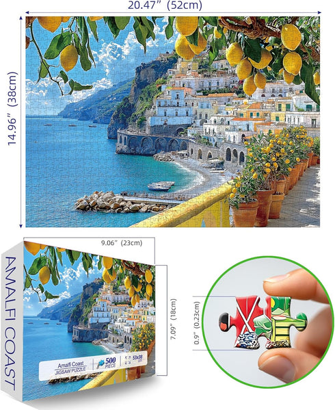500 23 15 Inches MINIWAN Piece Amalfi Coast Puzzle, Premium Jigsaw Puzzle for Adults, Rustic Style, x