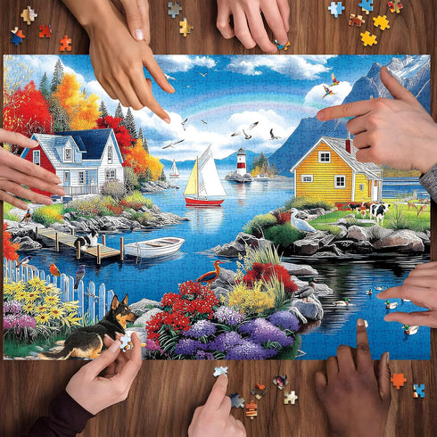 ZSYCZAO 300 300 20.5 15 Piece Puzzles for Adults, Piece Puzzles for Adults Large Piece, Village Lighthouse Dog Bird