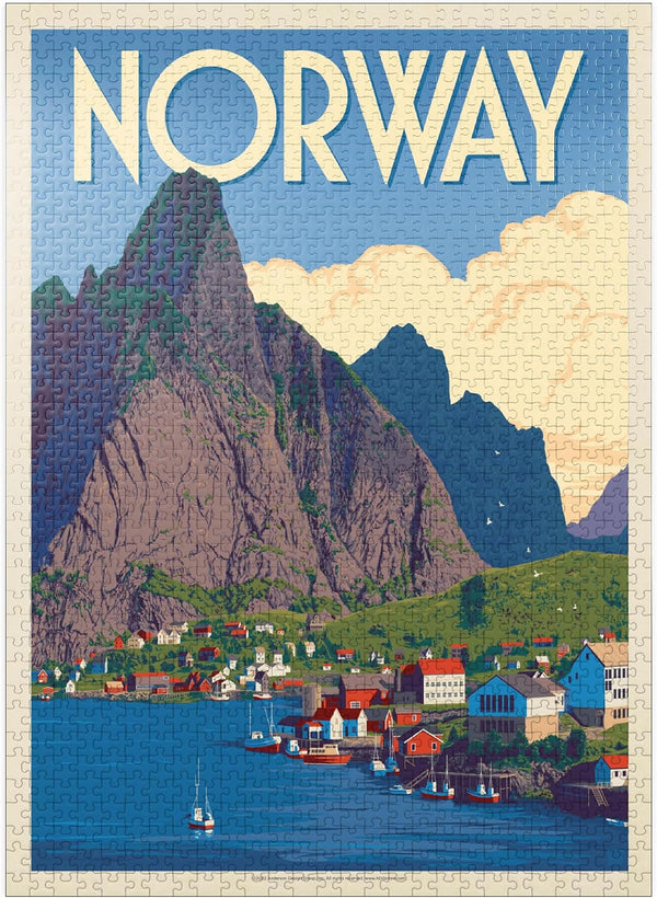MyPuzzle Norway: Vintage Poster The Land of Fjords - Premium 1000 Piece Jigsaw Puzzle for Adults