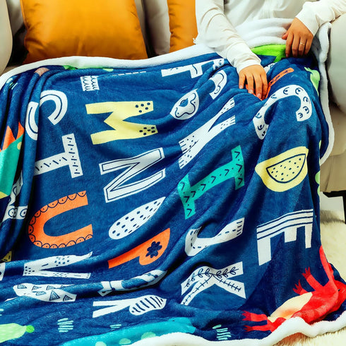 ABC Blanket Alphabet Lore Throw Blanket, Soft Flannel Throw, Blue Dinosaurs Cute Cartoon Blanket, Gifts for Boys Girls