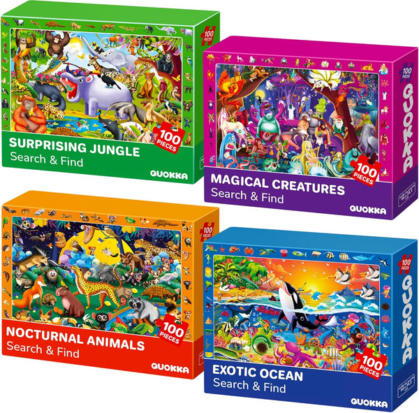 QUOKKA 100 Piece Puzzles for Kids Ages 4-6 - 4 Jigsaw Puzzles