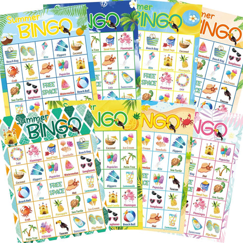 Fancy Land Summer Bingo Game for Kids - 24 Players Hawaiian Tropical Luau Party Favors Supplies