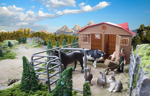 TOYMANY 20PCS Corral Fencing Panel Accessories Playset with 2 Gates for Barn Paddock Horse Stable