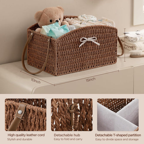 HBlife Diaper Caddy Organizer, Large Hand-Woven Storage Basket for Diapers & Baby Essentials - Elegant Curved Design