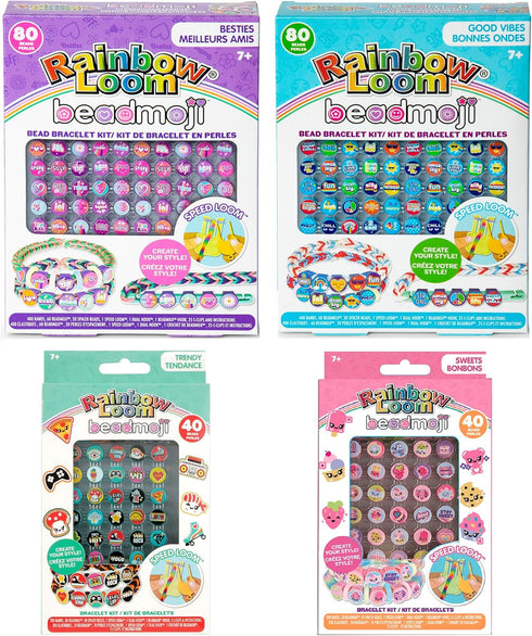 Rainbow Loom Beadmoji 4 Pack Bundle: Besties, Good Vibes, Sweets, Trendy - 4 Rubber Band DIY Charm Kits