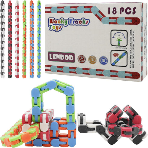 18 Pack 24 Wacky Tracks Snap and Click Fidget Toys Finger Sensory Toys, Links Snake Puzzles for Stress Relief, Party