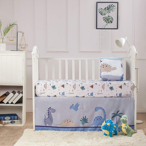 Set 3 Set, La Premura Baby Crib Bedding for Boys Dinosaur Piece Standard Size Nursery Crib Comforter Grey/Blue - Unisex