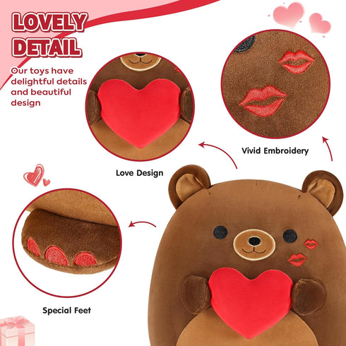 12" Onsoyours Original Bear Plush with Red Love, Cute Hugging Bear Stuffed Animal, Ultra Soft Heart Plush Toy Valentine