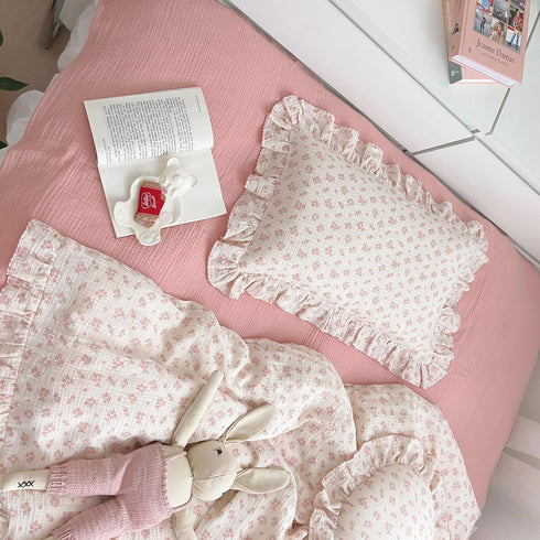 BuLuTu Cotton Kids Toddler Pillowcase Standard Size, Shabby Chic Galsang Flowers Print, Soft Travel Pillow Case Ruffle