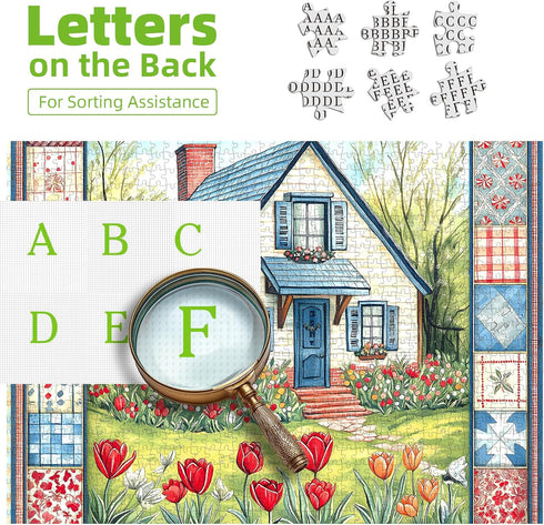 500 Cozy Country 20 20 Inches Cottage Bloom Piece Jigsaw Puzzle for Adults, House Garden Scene with Tulips, x