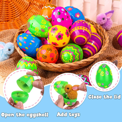 60 Pack 2.4 Inch Plastic Printed Easter Eggs, Fillable Empty Eggs Bulks for Easter Eggs Hunt, Easter Basket Stuffers