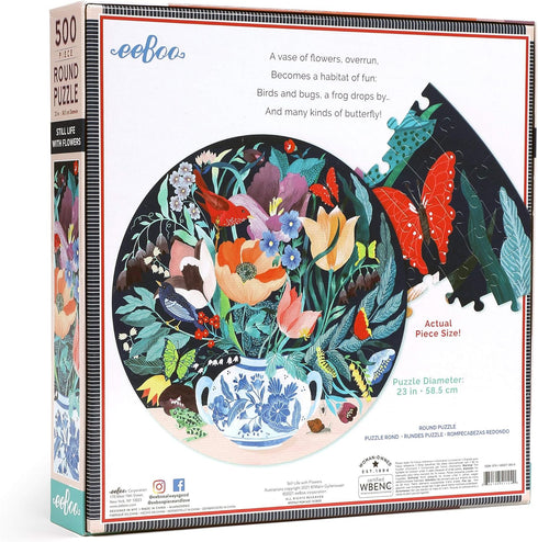 eeBoo: Piece and Love Still Life with Flowers 500 Piece Round Circle Jigsaw Puzzle, Puzzle for Adults and Families, Glossy, Sturdy Pieces and Minimal Puzzle Dust