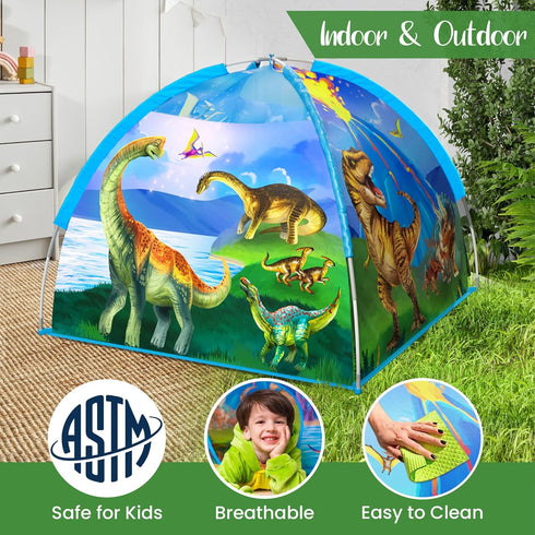 W&O Dino Paradise Super Dome - Dinosaur Tent with Roar Button and LED Lights for Kids Aged 3-12, Indoor & Outdoor Fun