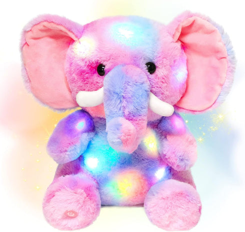 Hopearl LED Plush Elephant Colorful Lighting Up Stuffed Animal Elephish Floppy Night