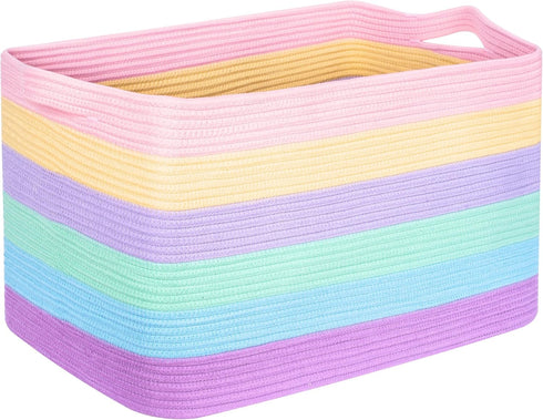 MINTWOOD Design Extra Large Blanket Basket Holder, Living Room Towel Shoe Basket, Rectangle Rope Woven Storage Baskets