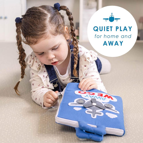 Curious Columbus Quiet Book - Away We Go Busy Book for Toddlers, Montessori Airplane Travel Toy for Preschool and Early