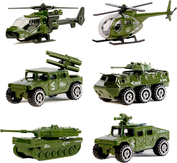 Die-cast Military Vehicles - 6 Pack Assorted Alloy Metal Army Vehicle Models, Mini Army Toy Playset for Kids