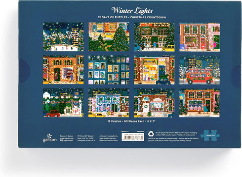 Galison Winter Lights Christmas Countdown – 12 Days of Puzzles Featuring Images of Winter City Fun