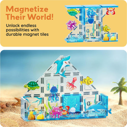 Set 8 3+ PTQ25 PicassoTiles Magnetic Tiles Magnet Tile Building Blocks Marine Animal World Themed with Ocean Character