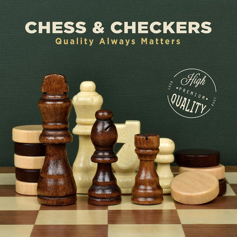 15-Inch Magnetic Chess Set - 2 in 1 Chess and Checkers Board Game for Adults and Kids, Tournament Chessboard