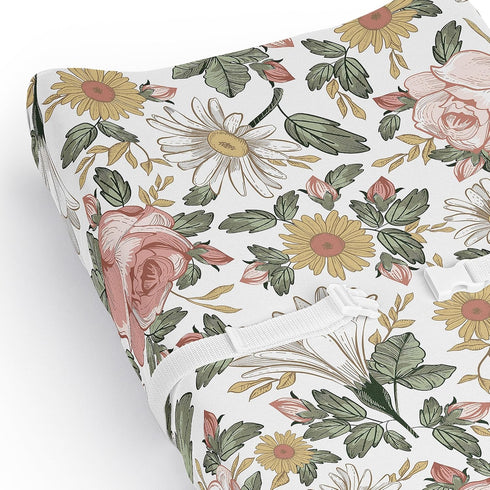 Sweet Jojo Designs Blush Pink Yellow Vintage Floral Boho Girl Baby Changing Pad Cover Sheet Infant Newborn Diaper