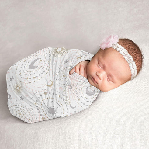 Sweet Jojo Designs Star and Moon Baby Girl Swaddle Blanket Jersey Stretch