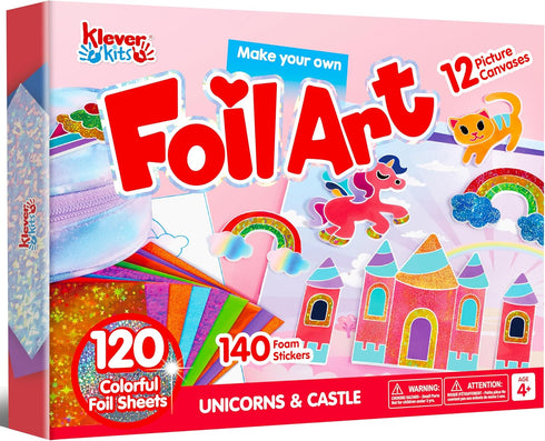 Klever Kits Foil Art Kit for Kids - Mess Free Coloring, Foil Foam Stickers, Creative Travel Toys, Birthday Gifts