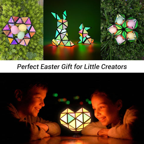 1 1 12 243 TOSY Magnet Pyramid Glow - Cube Transforms into Billion Shapes (Bunny, Egg, Flowers, Hearts), Easter Basket